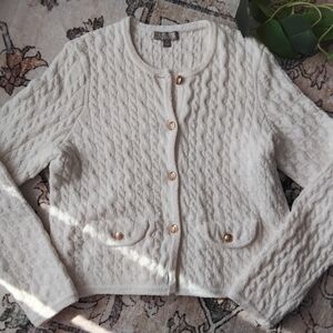 Odette cable-knit sweater lady jacket in cotton-blend bouclé